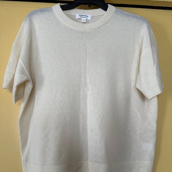 Nordstrom Brand Short Sleeve Cashmere Sweater, Ivory  Women Size XL NEW - Picture 1 of 4
